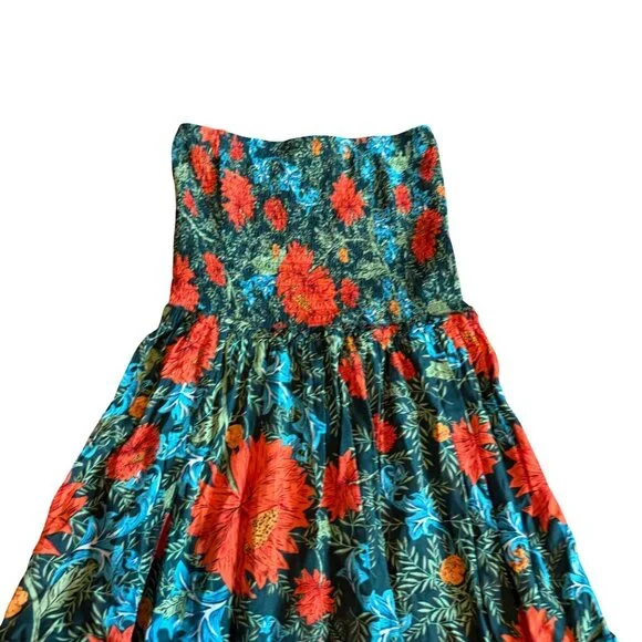 Abel the Label Green Red Strapless Dress Floral Print Maxi Length Size Small - Picture 3 of 10